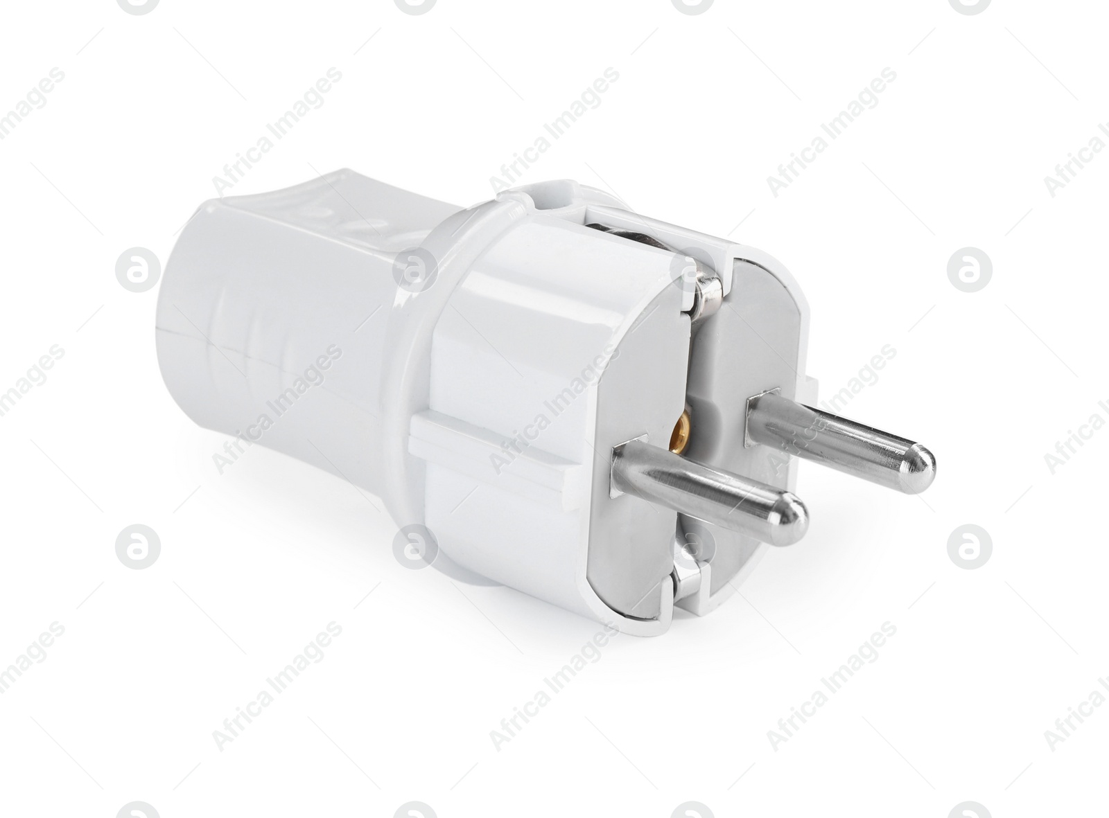 Photo of Power plug on white background. Electrician's equipment