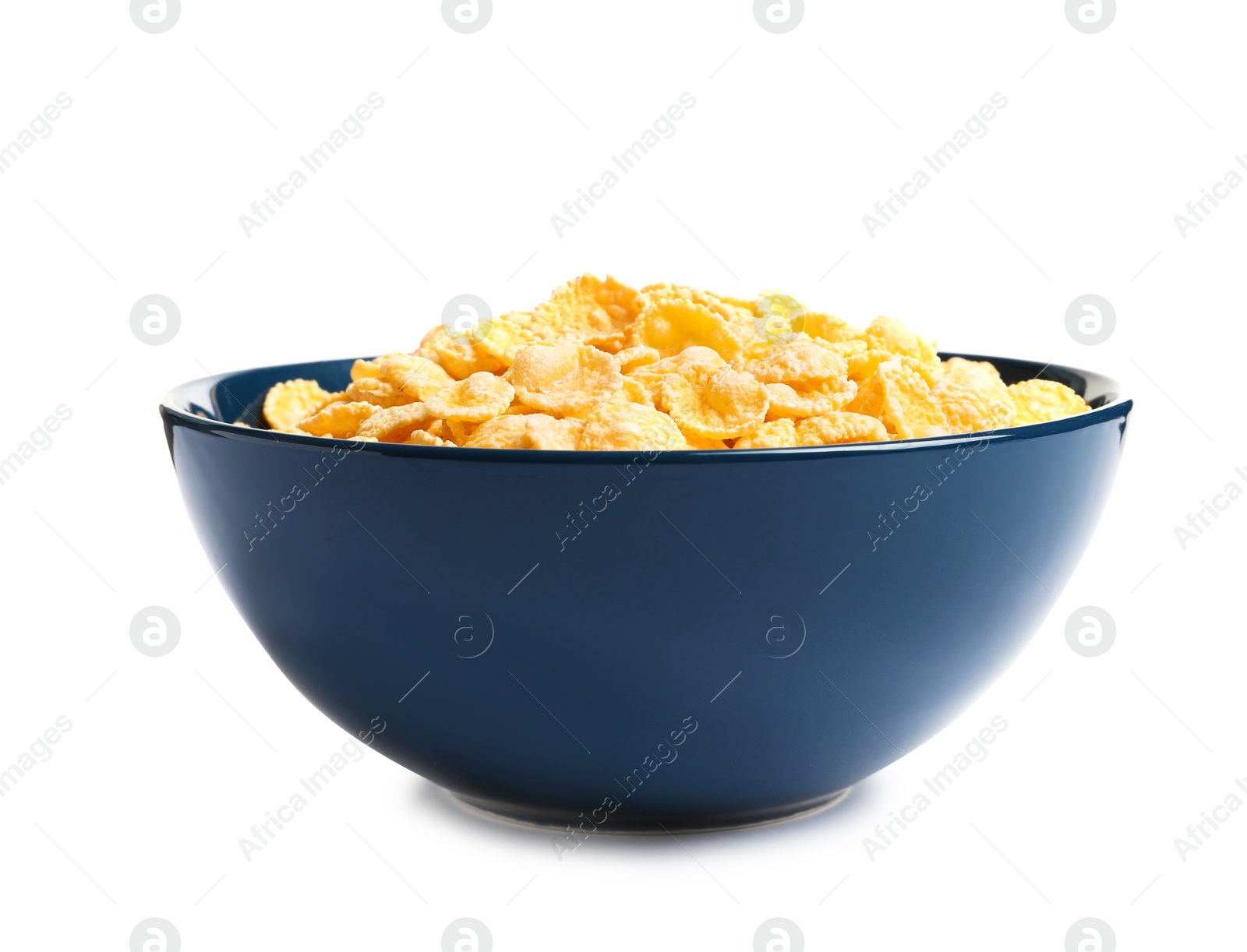 Photo of Bowl with crispy cornflakes on white background