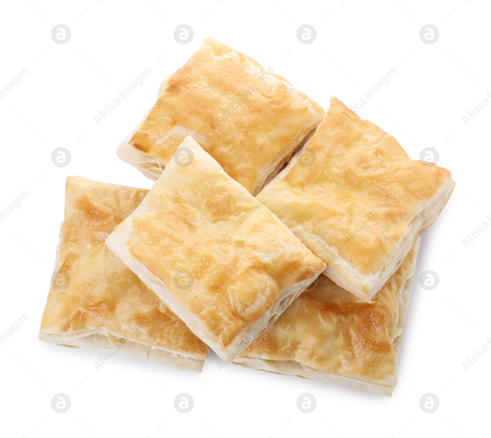 Photo of Delicious fresh puff pastries isolated on white, top view