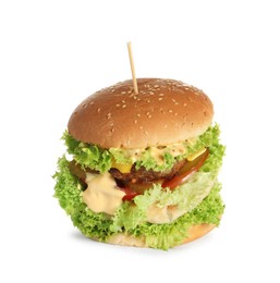 Photo of Burger with delicious patty isolated on white