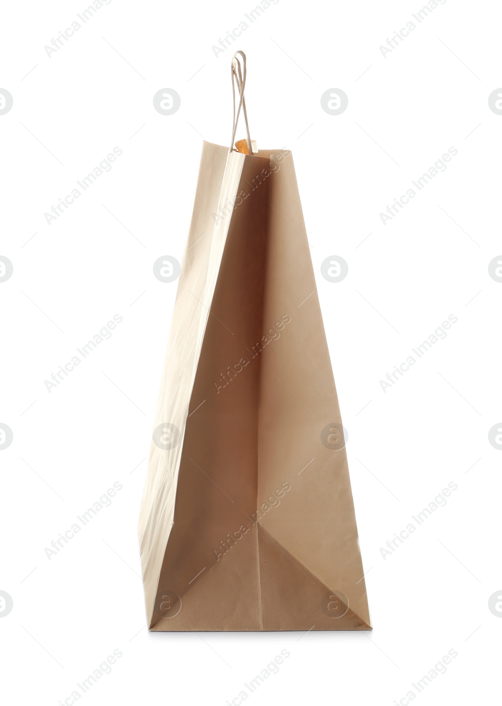 Photo of Empty paper shopping bag on white background