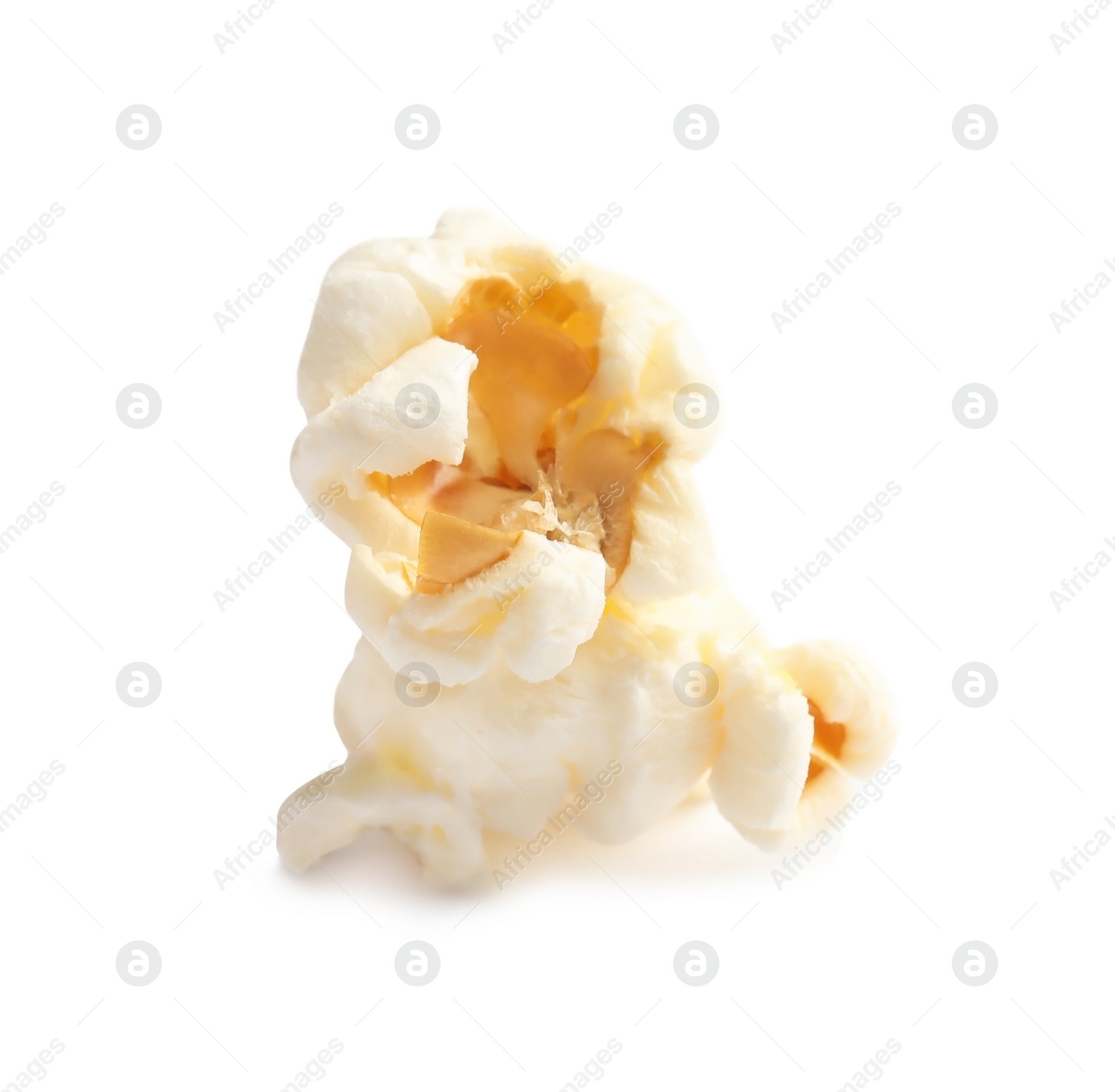 Photo of Tasty fresh popcorn on white background, closeup