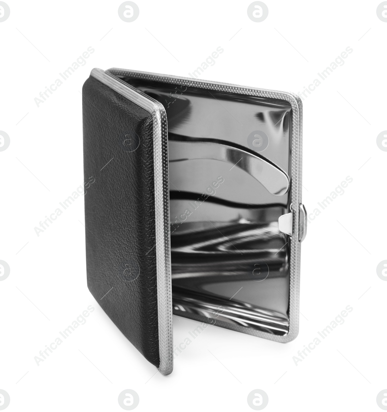 Photo of Stylish leather cigarette case isolated on white