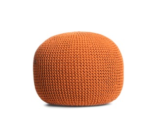 Photo of Stylish orange pouf isolated on white. Home design