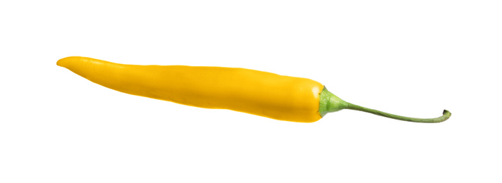 Photo of Ripe yellow hot chili pepper isolated on white