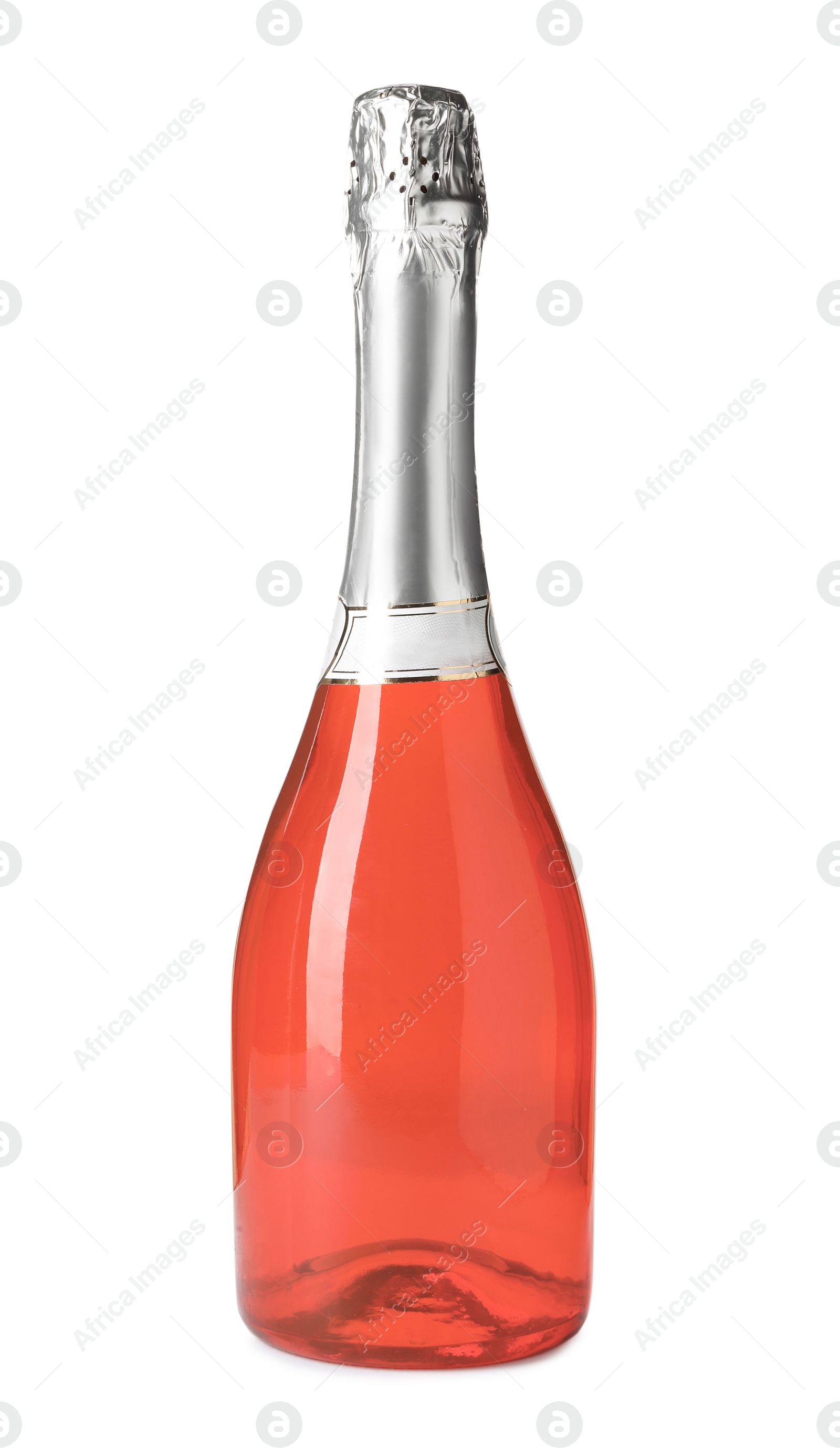 Photo of Bottle of rose champagne isolated on white. Mockup for design