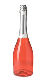 Photo of Bottle of rose champagne isolated on white. Mockup for design