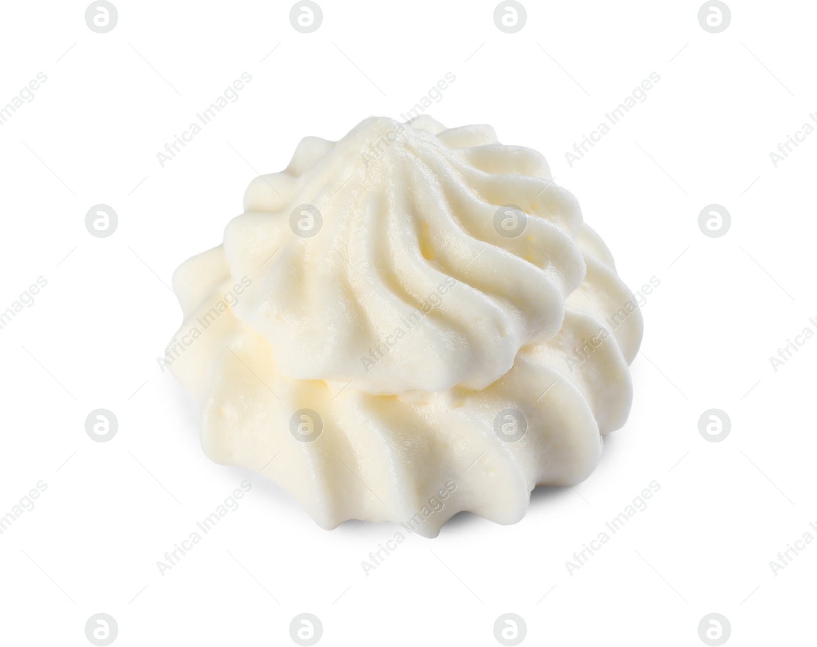 Photo of Delicious fresh whipped cream isolated on white