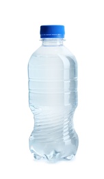 Photo of Plastic bottle with water on white background