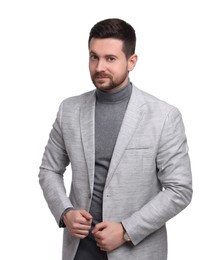 Photo of Handsome bearded businessman in suit on white background