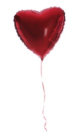 Photo of Woman holding heart shaped balloon isolated on white, closeup