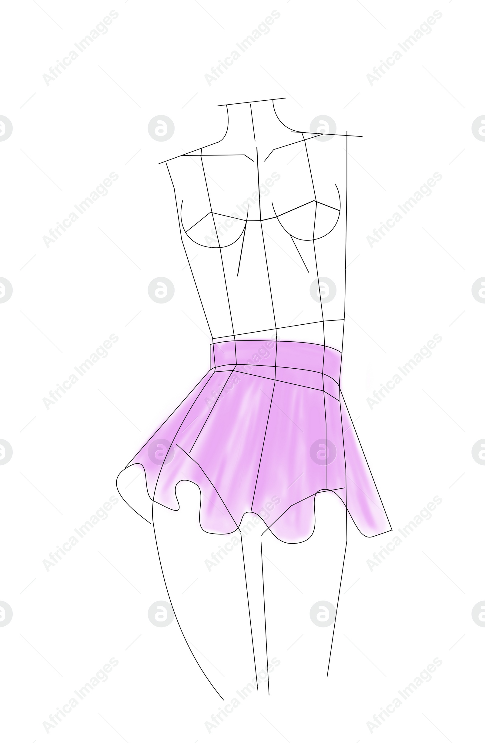 Illustration of Fashion sketch. Stylish skirt on mannequin against white background, illustration