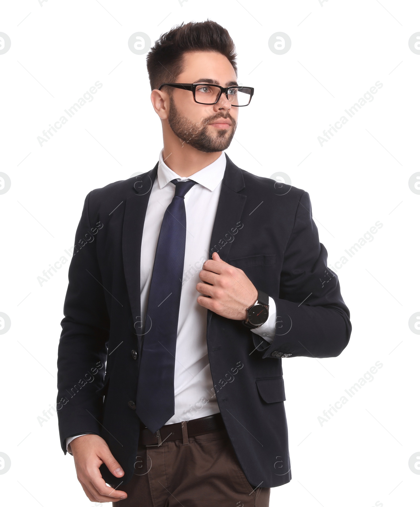 Photo of Portrait of young businessman on white background
