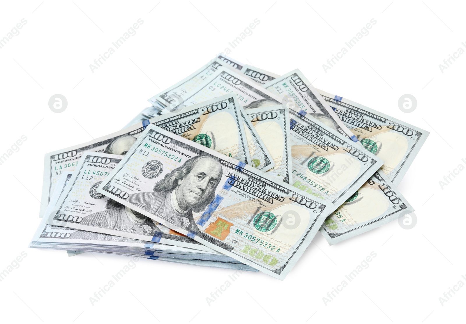 Photo of Dollar banknotes on white background. American national currency