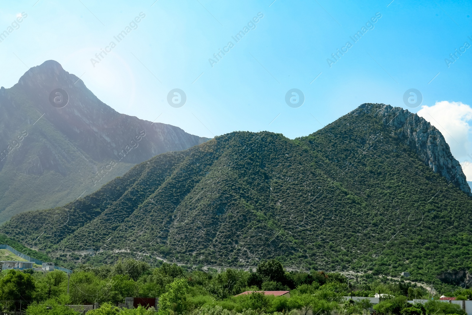 Photo of Picturesque view of beautiful mountain and trees under cloudy sky