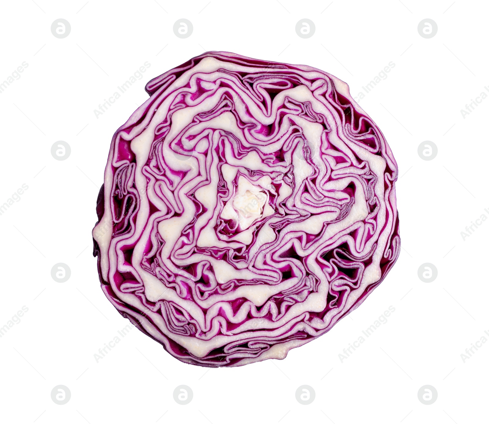 Photo of Half of fresh red cabbage isolated on white, top view