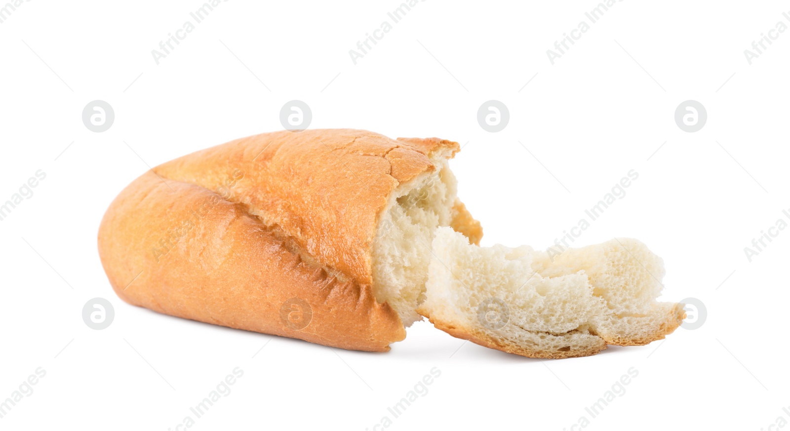 Photo of Pieces of fresh baguette on white background