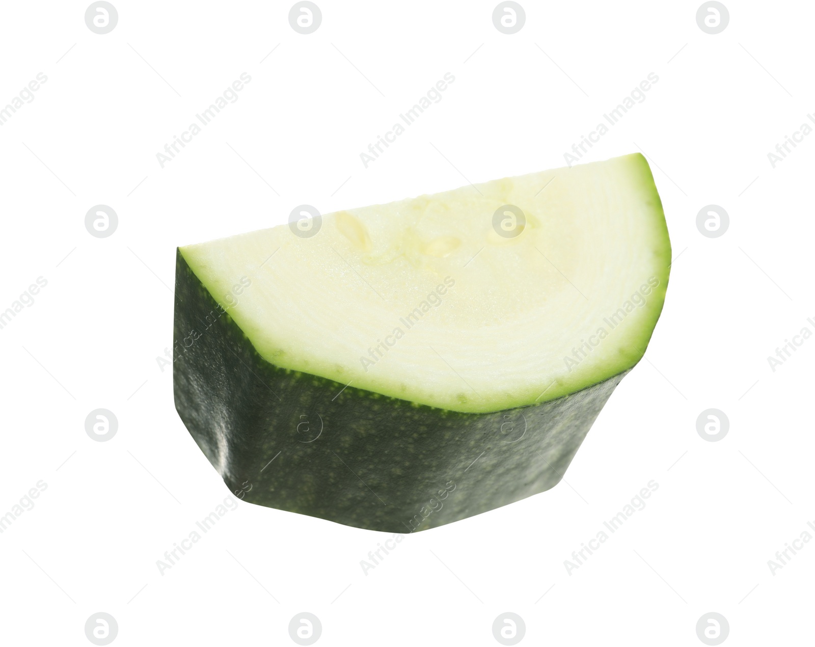 Photo of Piece of green ripe zucchini isolated on white