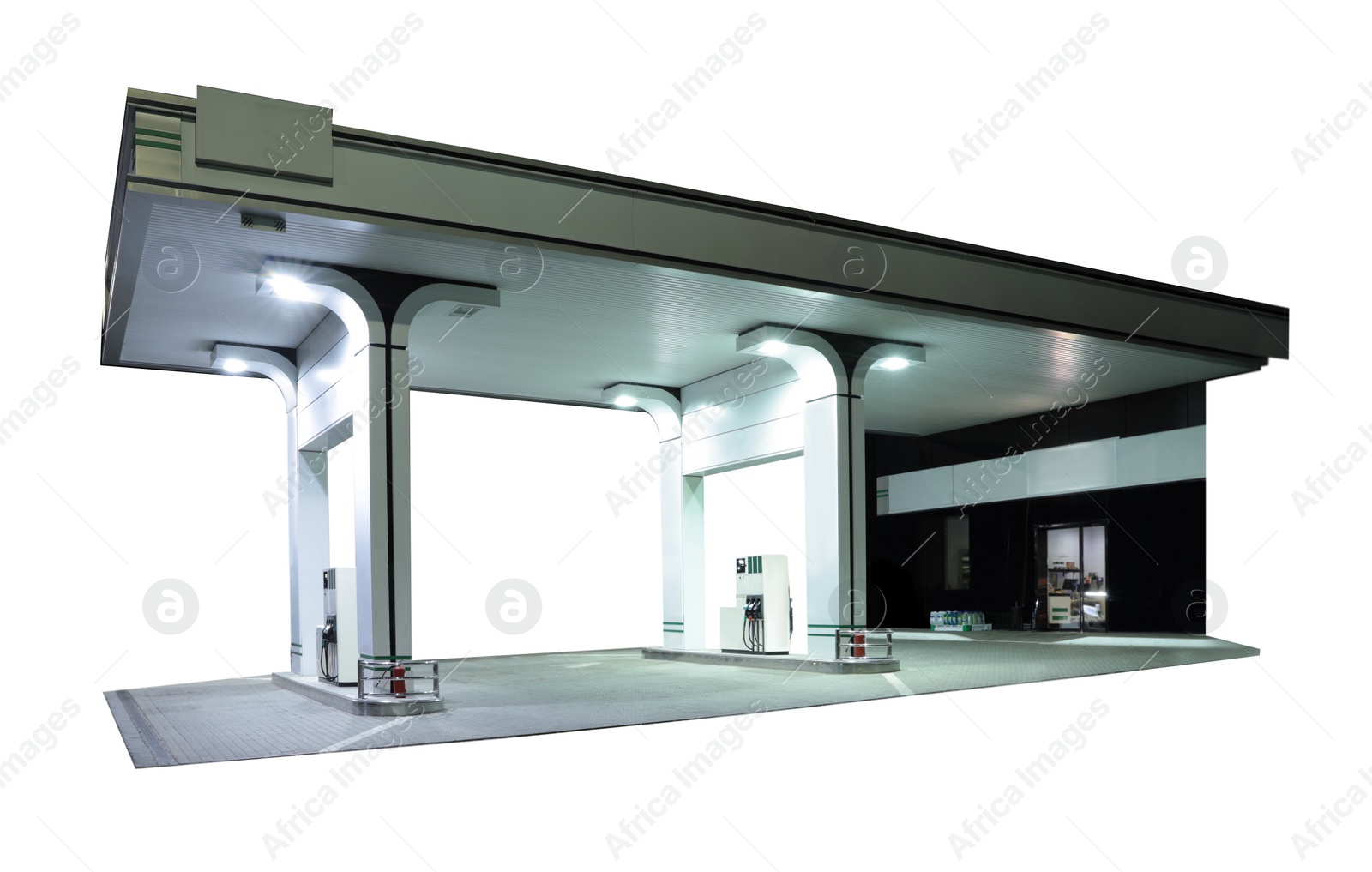 Image of Modern gas station on white background, exterior