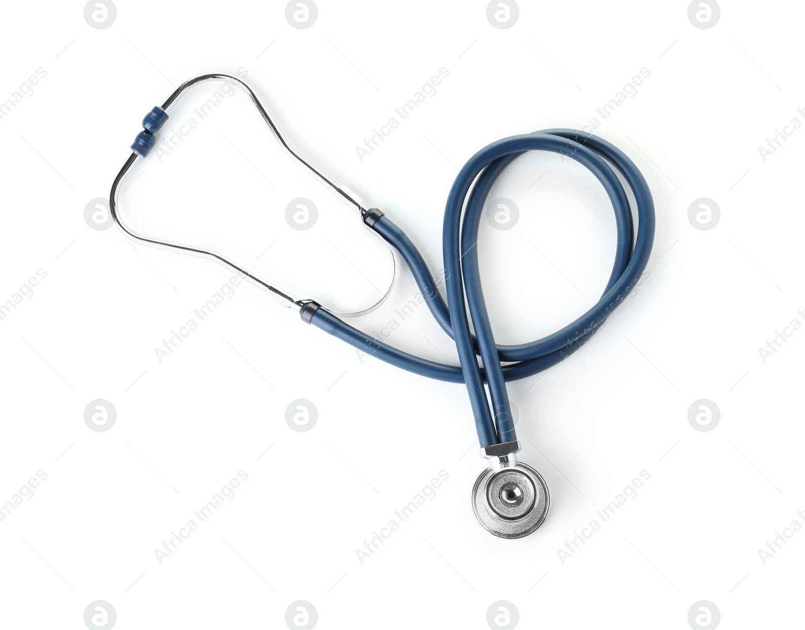 Photo of Stethoscope on white background, top view. Medical device