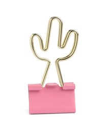 Cactus shaped binder clip isolated on white. Stationery item