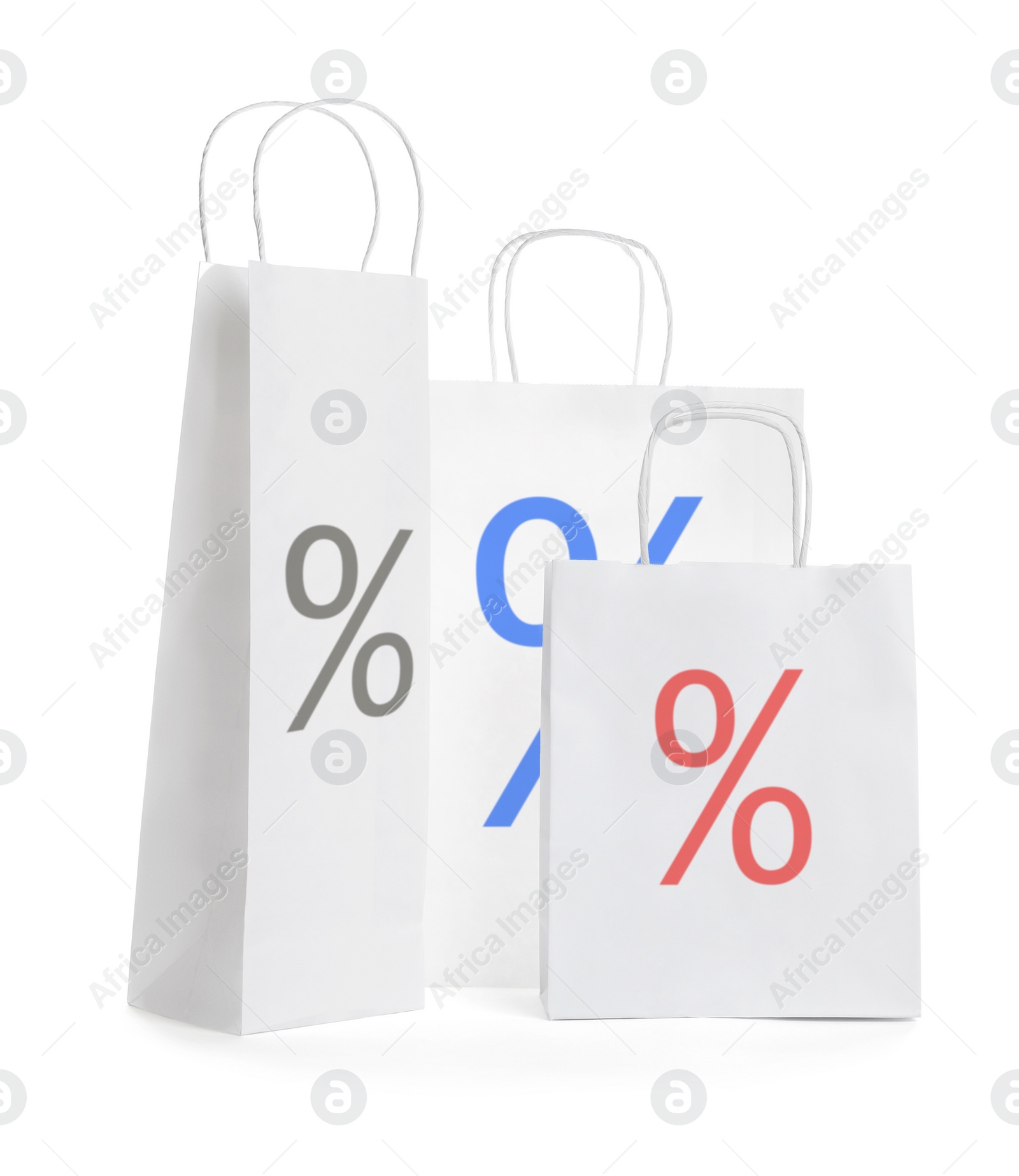 Image of Paper bags with percent signs isolated on white