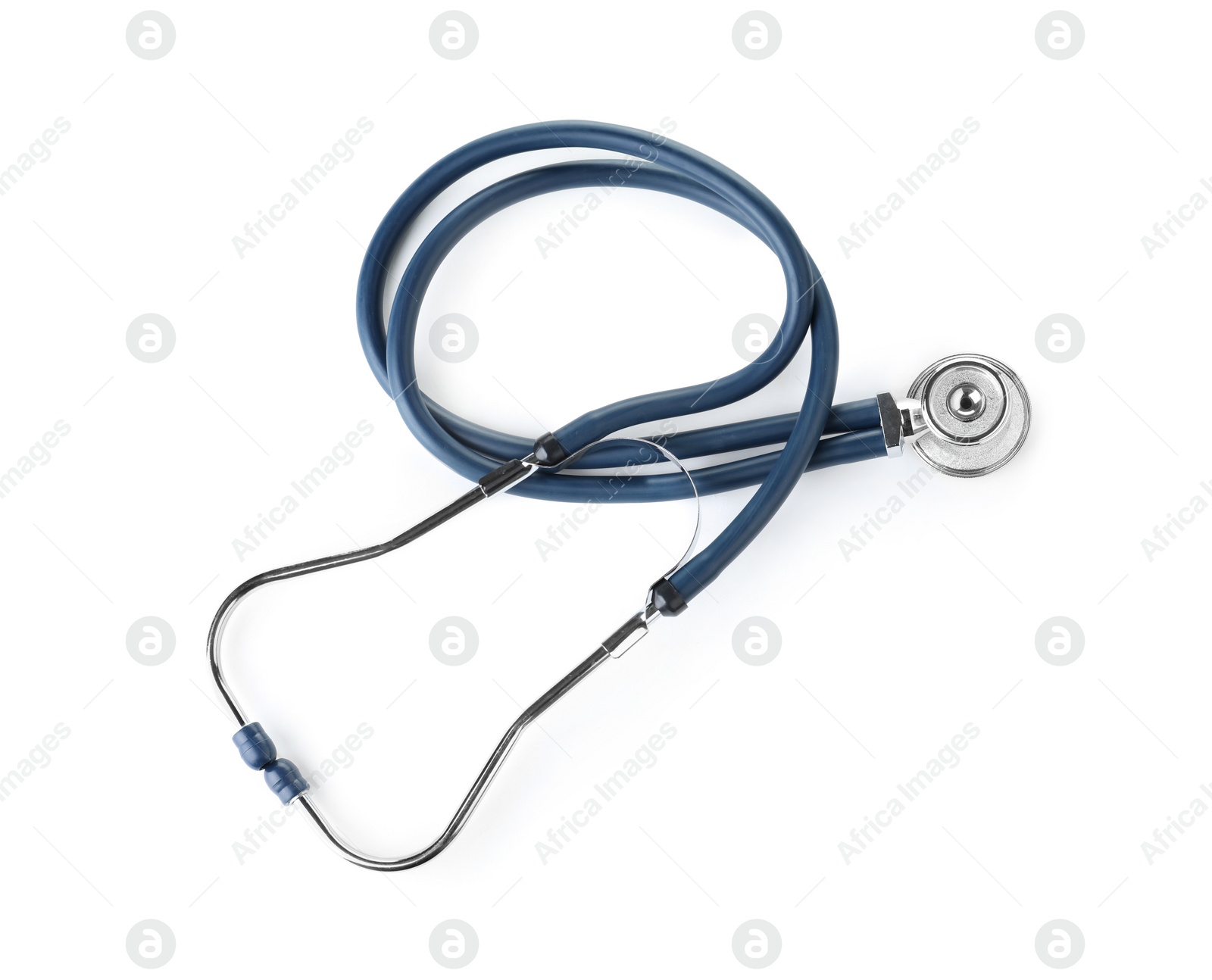 Photo of Stethoscope on white background, top view. Medical device