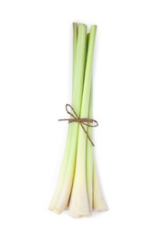 Photo of Bunch of fresh lemongrass on white background, top view