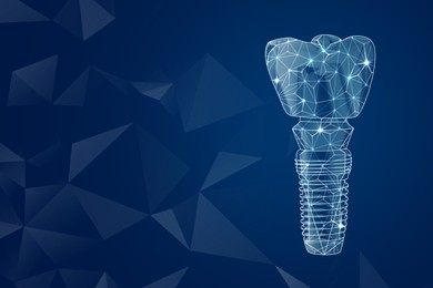 Illustration of  dental implant on dark blue background. Space for text