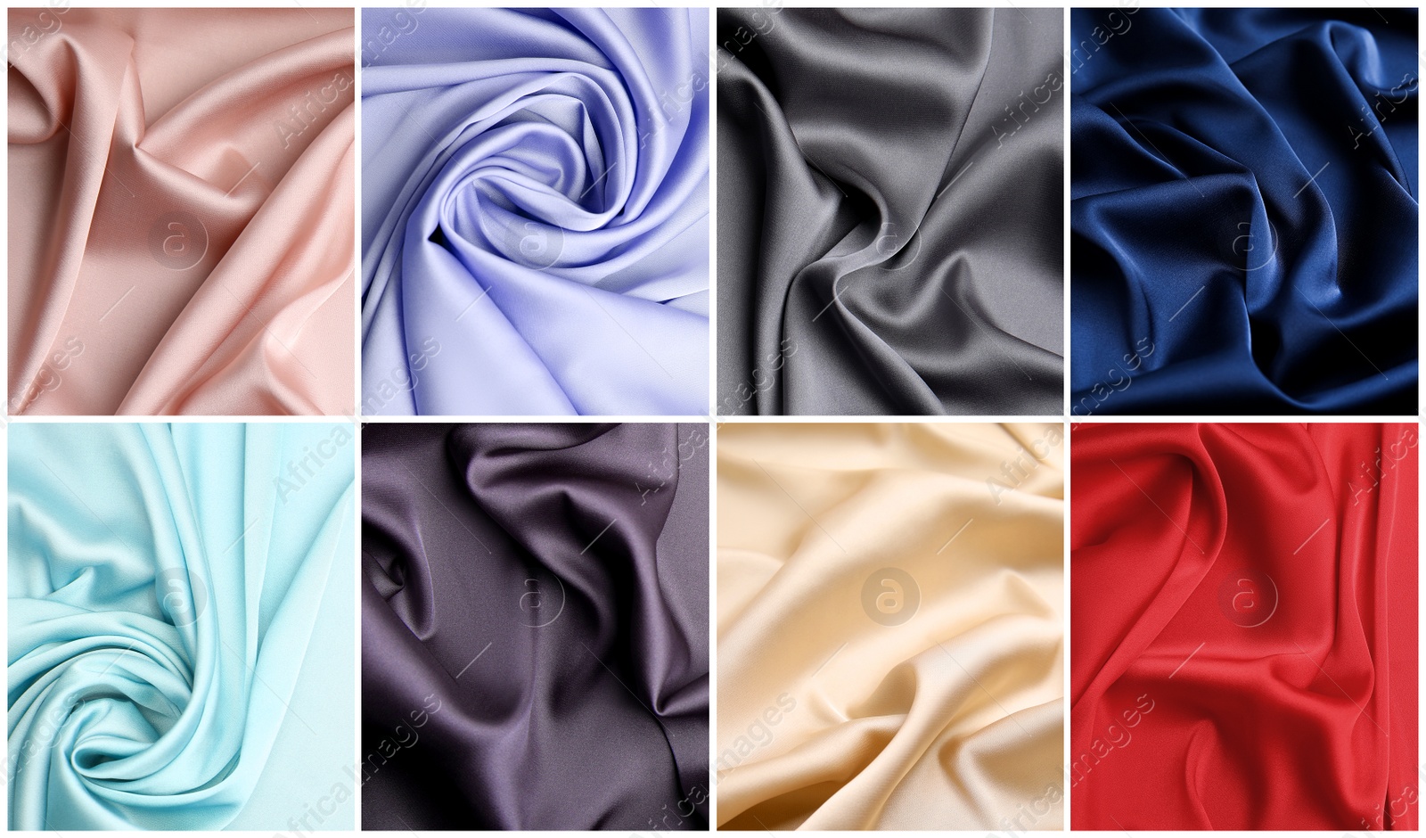 Image of Set with samples of different delicate silk fabrics 