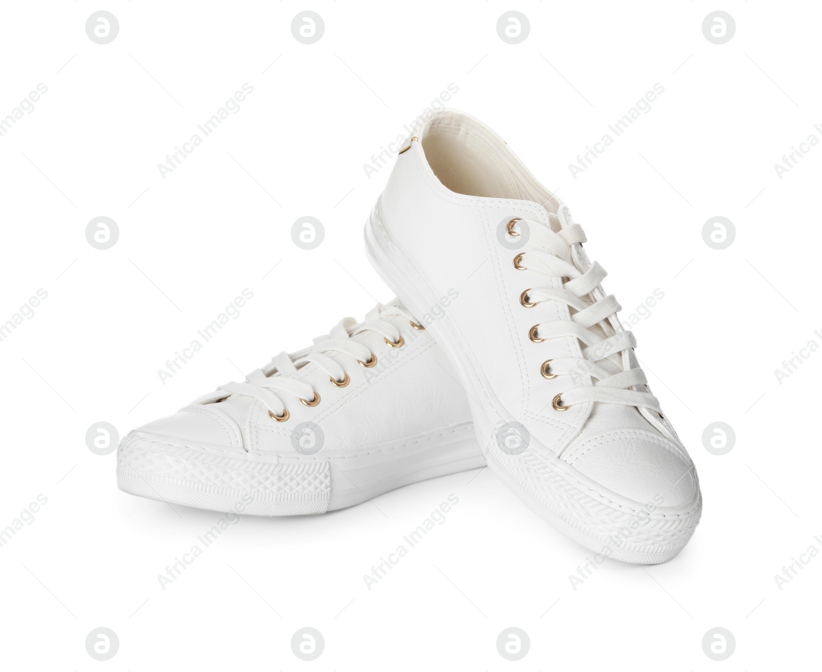 Photo of Pair of stylish sneakers on white background