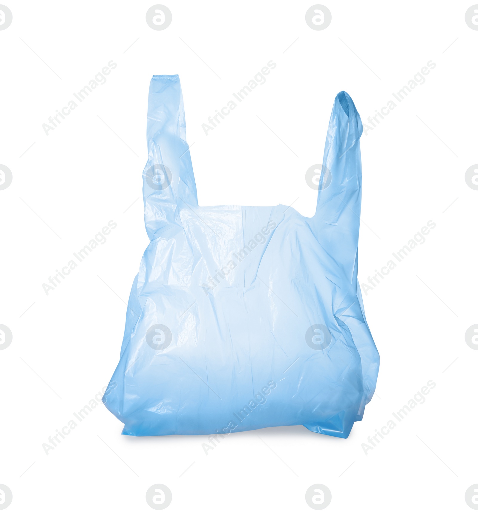 Photo of One light blue plastic bag isolated on white