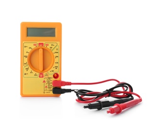 Digital multimeter on white background. Electrician's tool