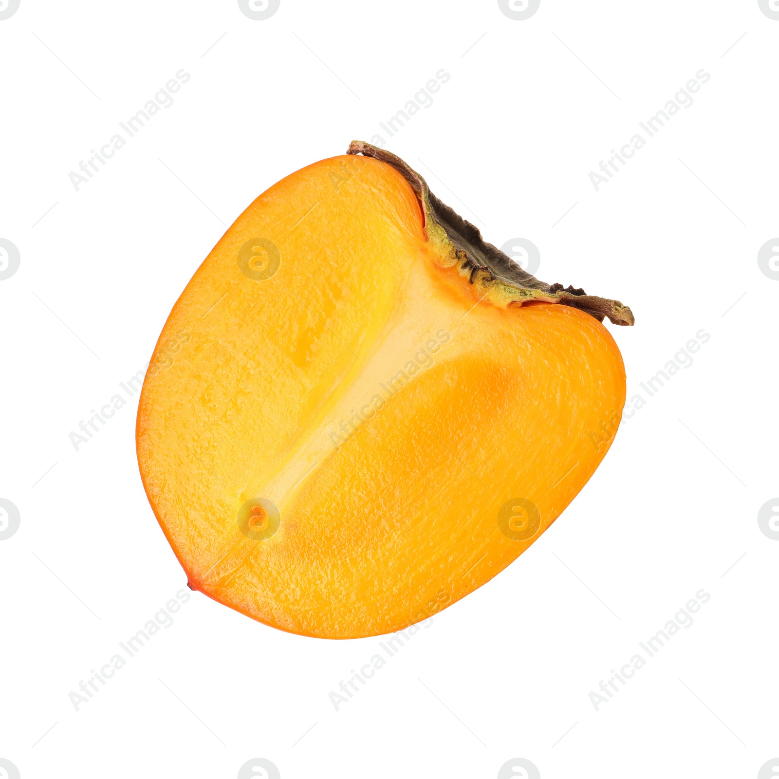 Photo of Half of delicious ripe juicy persimmon isolated on white