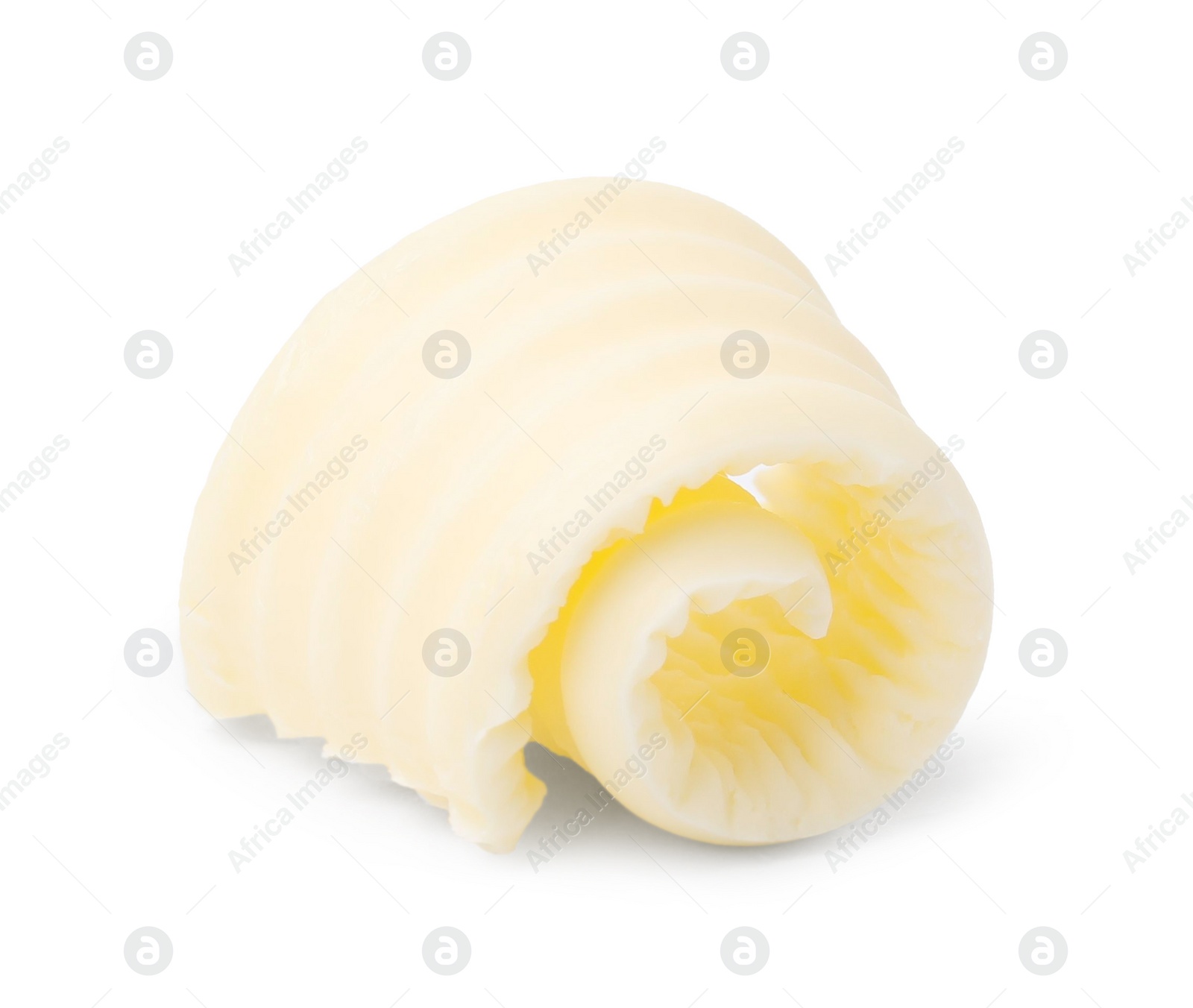 Photo of One tasty butter curl isolated on white