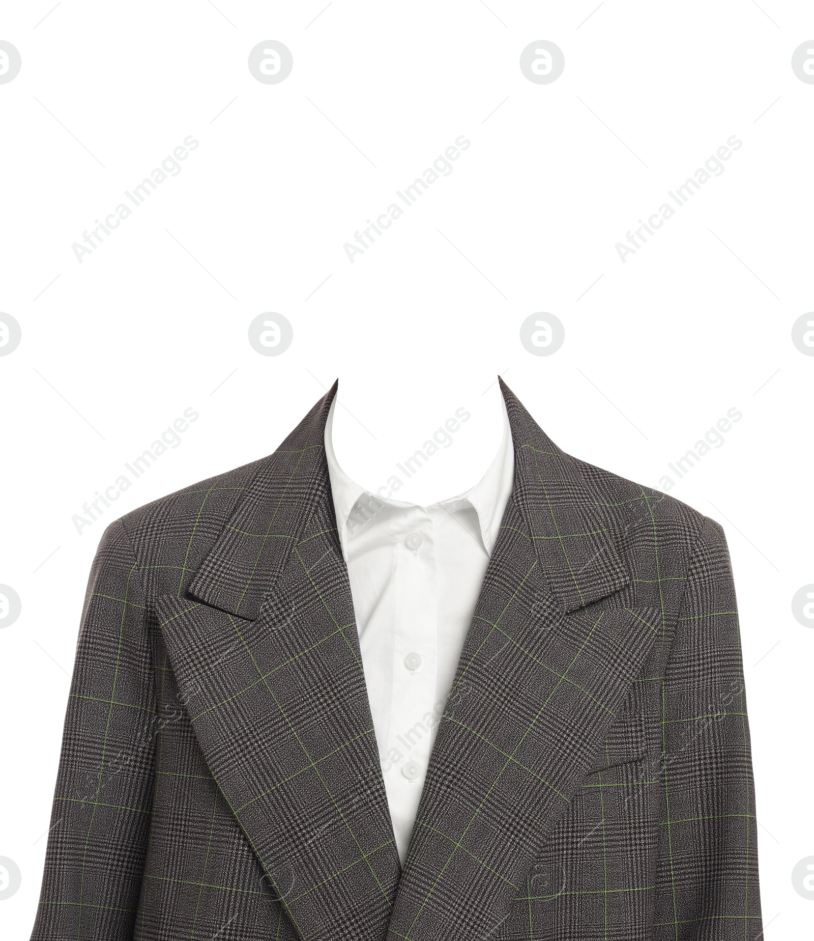 Image of Formal wear replacement template for passport photo or other documents. Jacket and shirt isolated on white