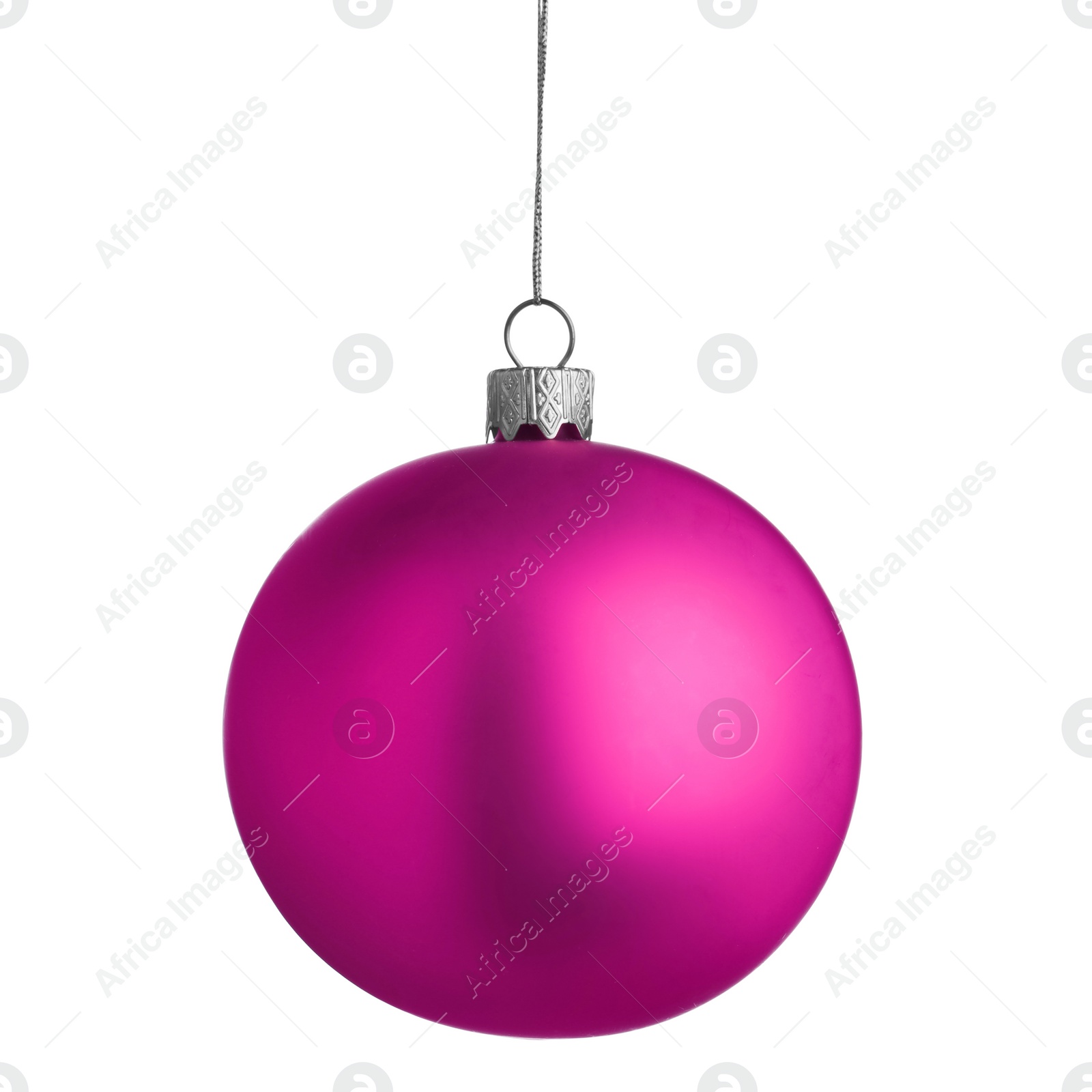 Image of Magenta Christmas ball hanging on white background