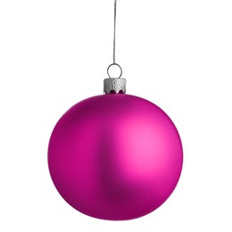 Image of Magenta Christmas ball hanging on white background