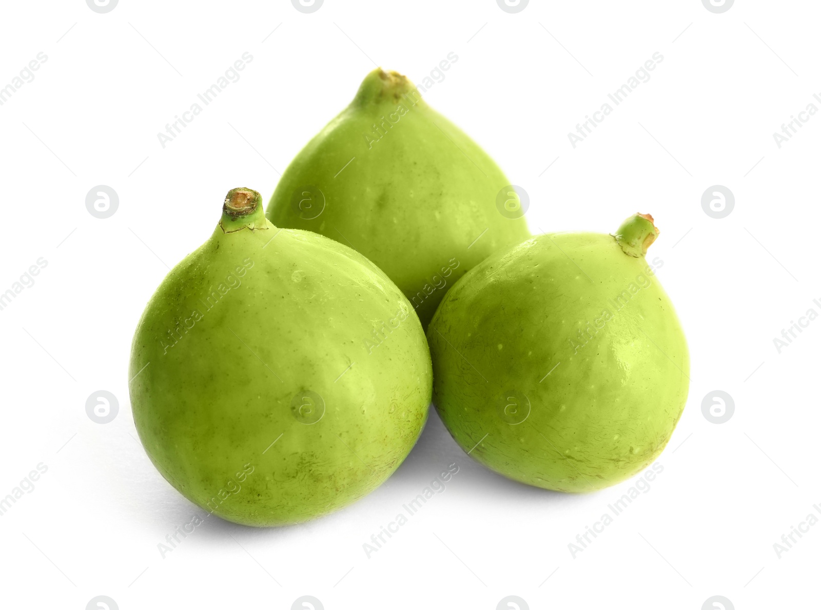 Photo of Whole ripe green figs on white background