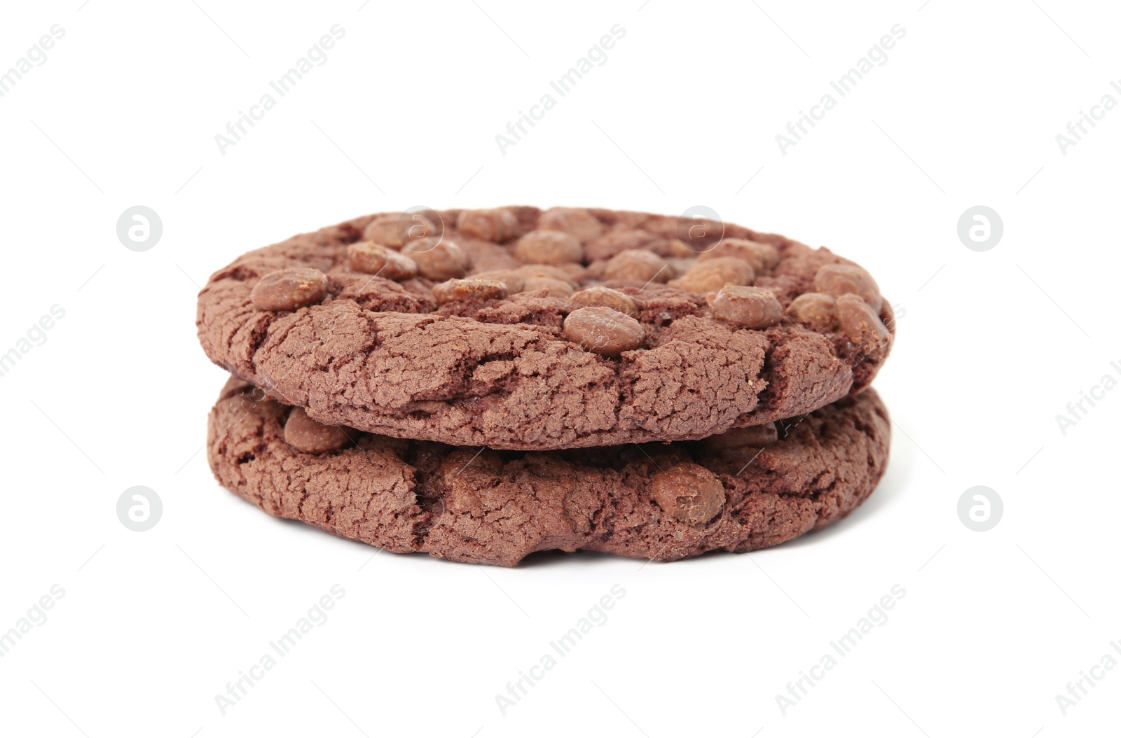 Photo of Delicious chocolate chip cookies on white background