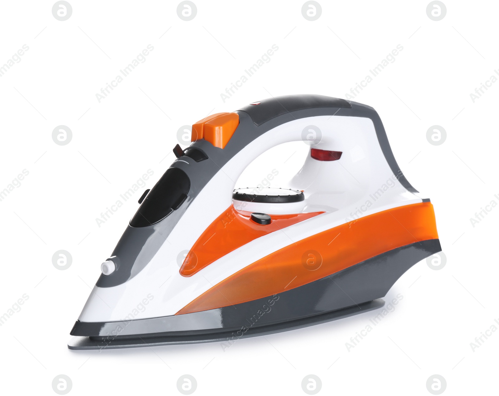 Photo of Modern electric iron on white background. Household appliance