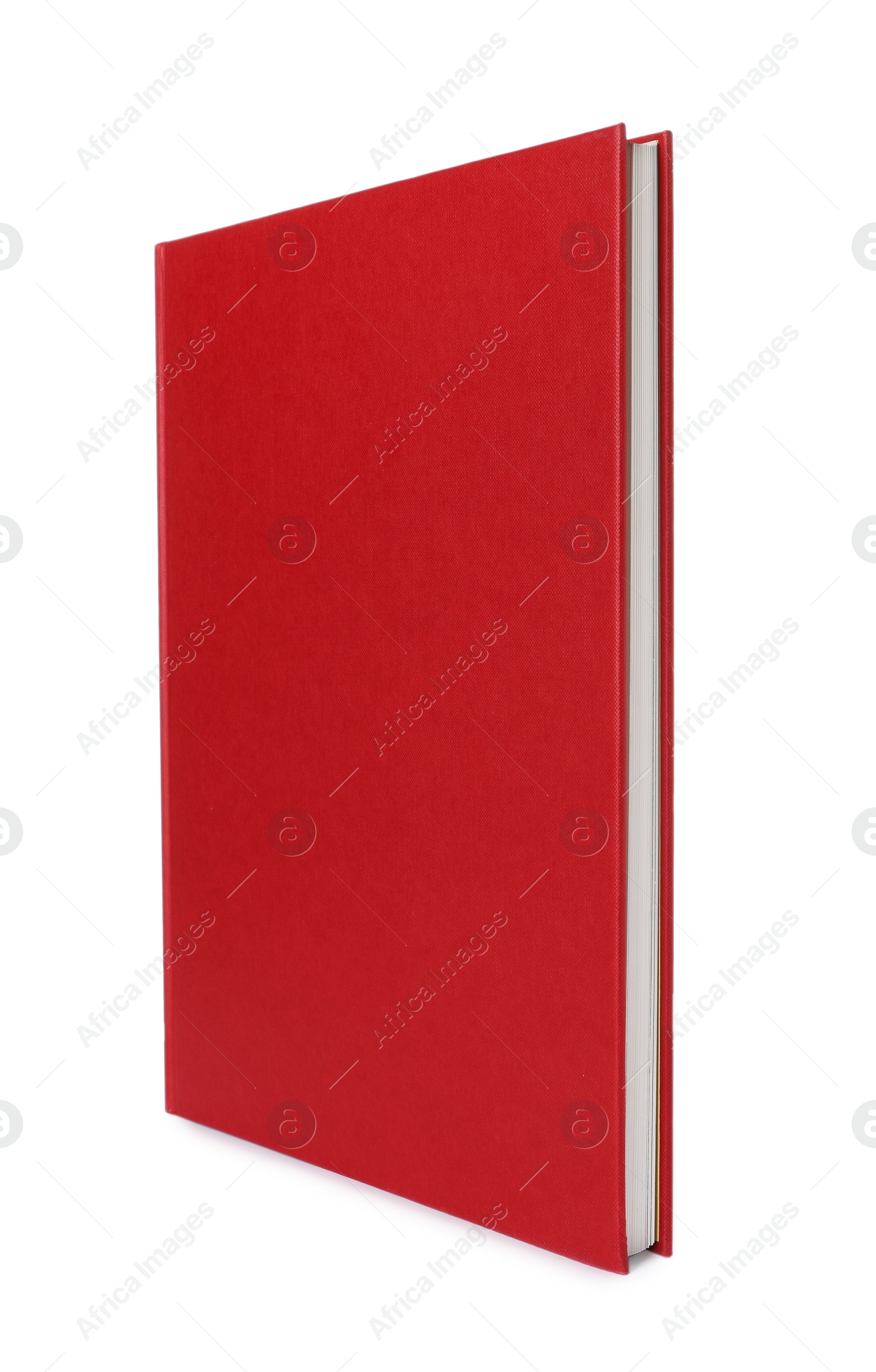 Photo of Closed book with red hard cover isolated on white