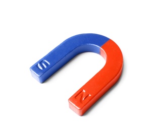 Photo of Red and blue horseshoe magnet on white background