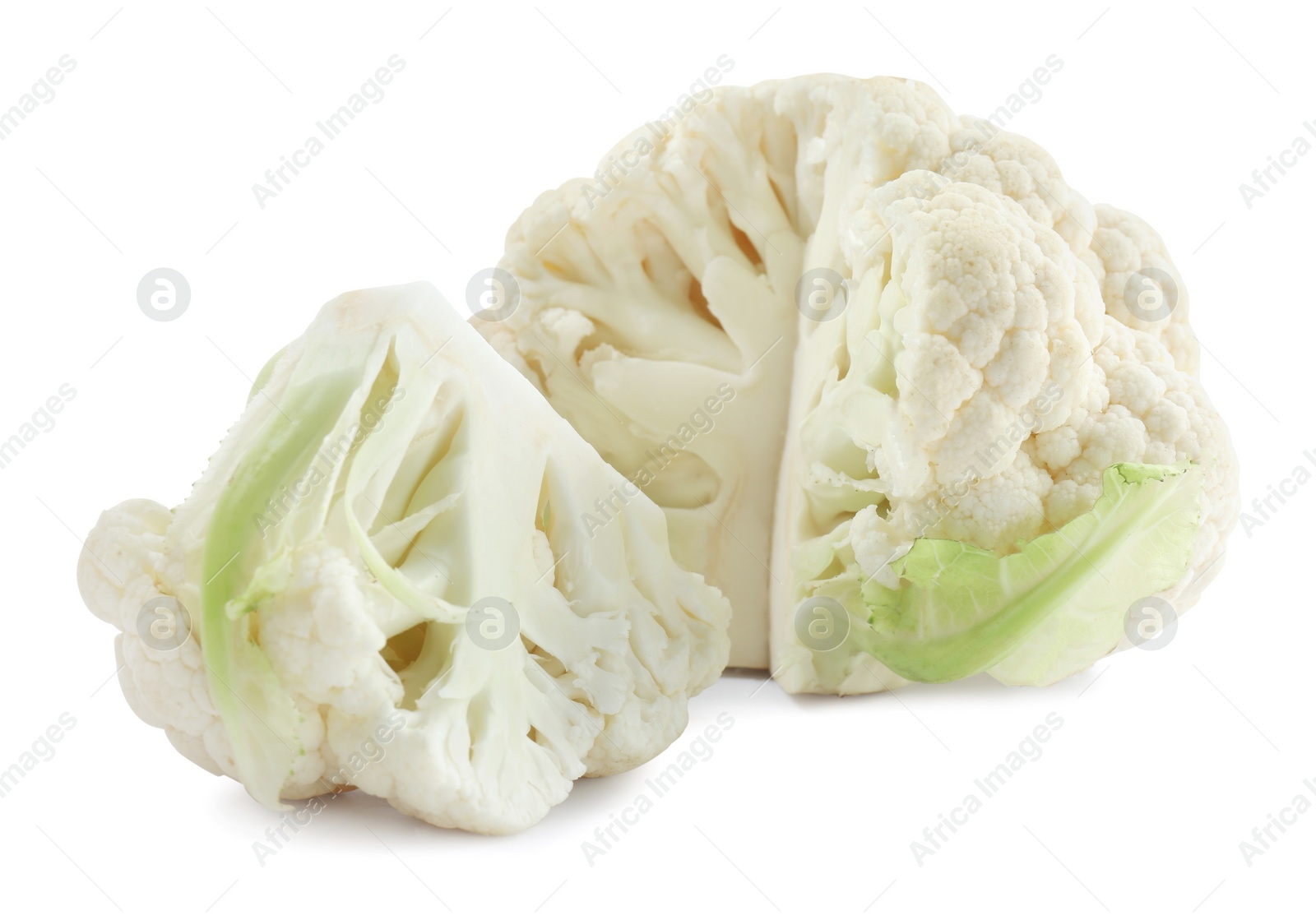 Photo of Cut fresh raw cauliflower on white background