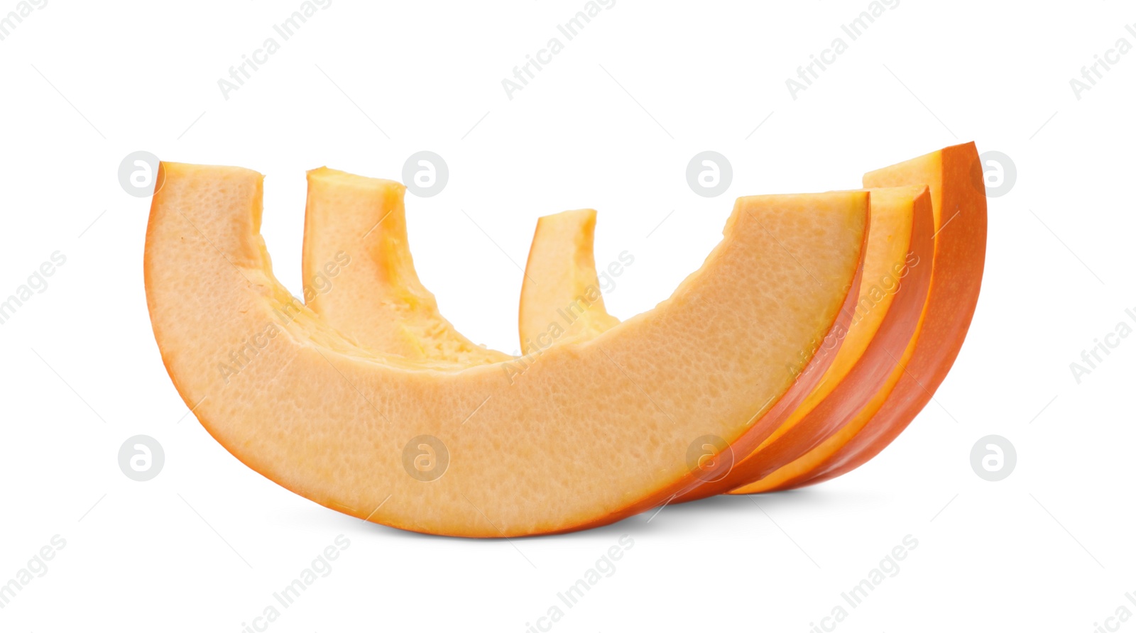 Photo of Slices of fresh ripe pumpkin isolated on white