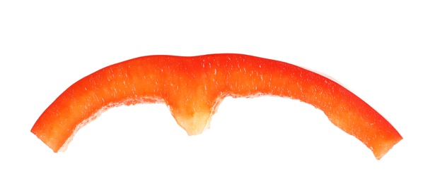 Photo of Slice of ripe red bell pepper on white background