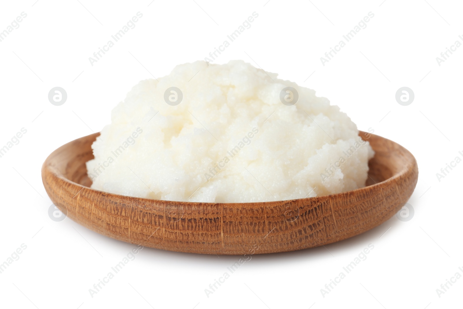 Photo of Shea butter in bowl isolated on white