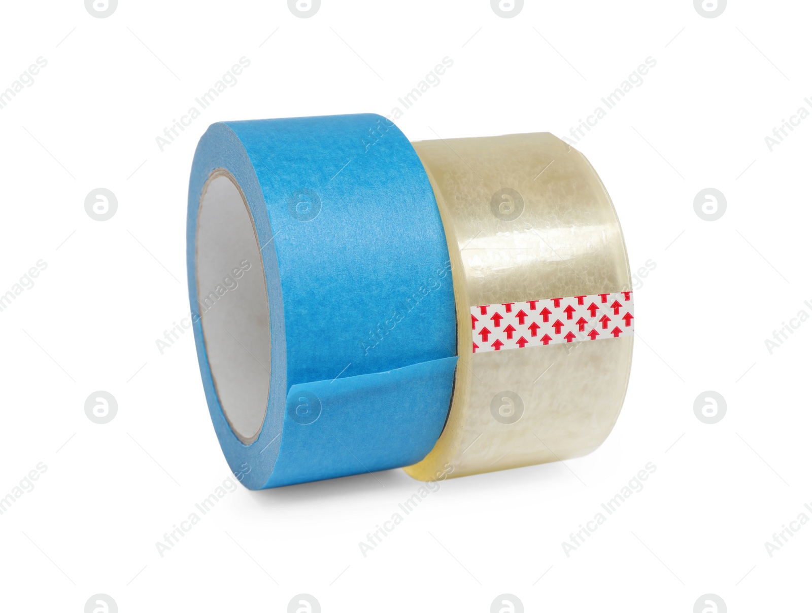 Photo of Two different rolls of adhesive tape on white background