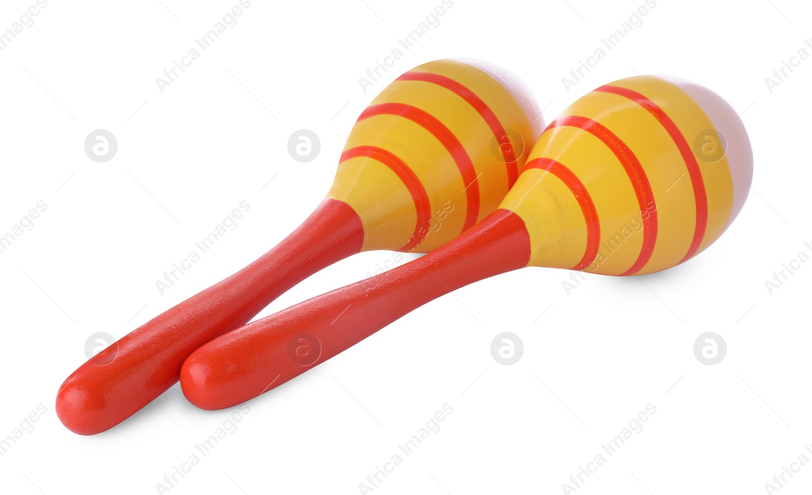 Photo of Colorful maracas on white background. Musical instrument