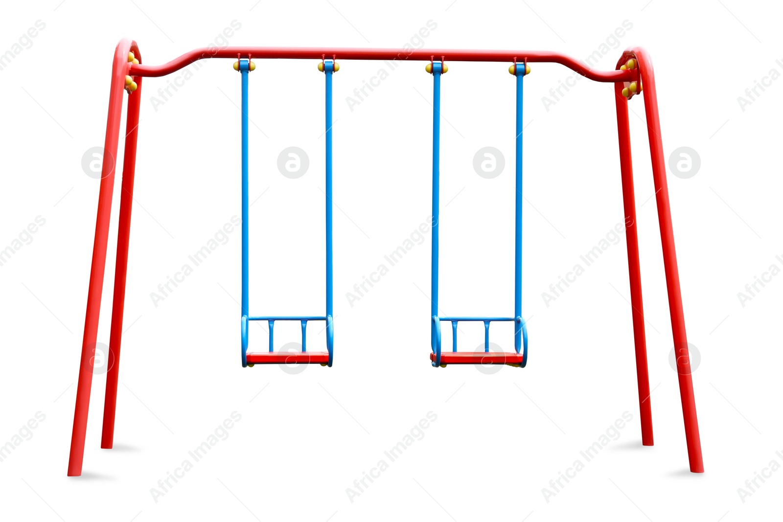 Image of Colorful swings isolated on white. Modern playground equipment